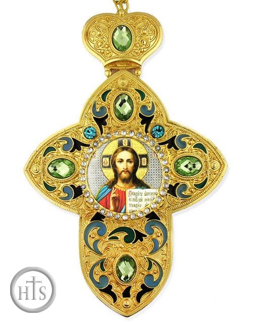 HolyTrinityStore Picture - Christ The Teacher, Faberge Style Framed Cross With Icon