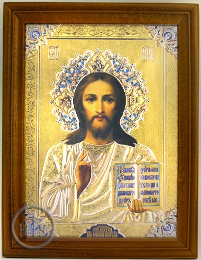 Picture - Christ the Teacher, Wood Framed Gold Embossed Orthodox Christian Icon