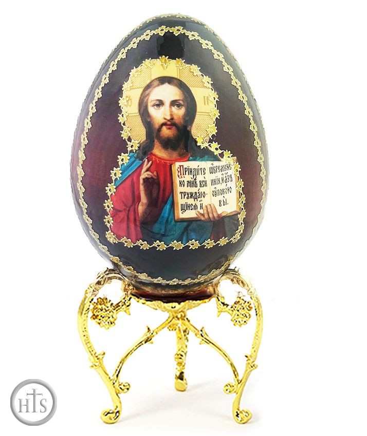 Pic - Christ The Teacher, Wooden Decoupage Icon Egg with Stand
