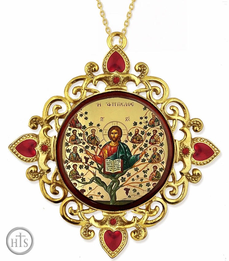 HolyTrinityStore Picture - Christ, The Vine-Tree With Apostles, Jeweled Round Framed Icon 