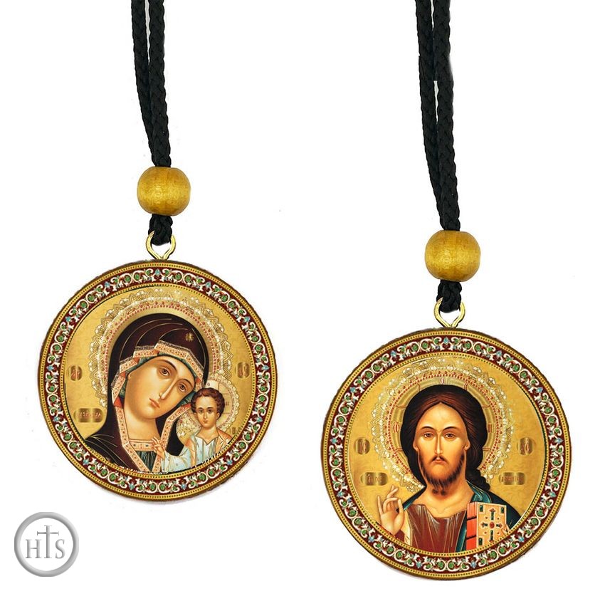 Product Photo - The Christ and Virgin of Kazan, Reversible Icons on Rope