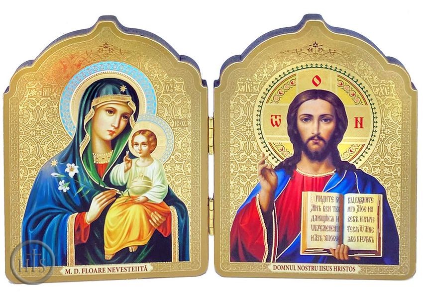 Product Photo - Christ The Teacher and Virgin Mary Eternal Bloom Icon Diptych 