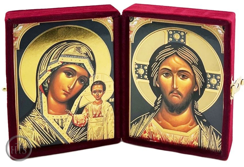 Picture - The Christ / Virgin of Kazan, Mini Diptych in Red Velvet Case