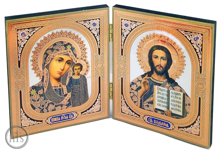 HolyTrinityStore Photo - Virgin of Kazan and Christ The Teacher, Orthodox Icon Diptych