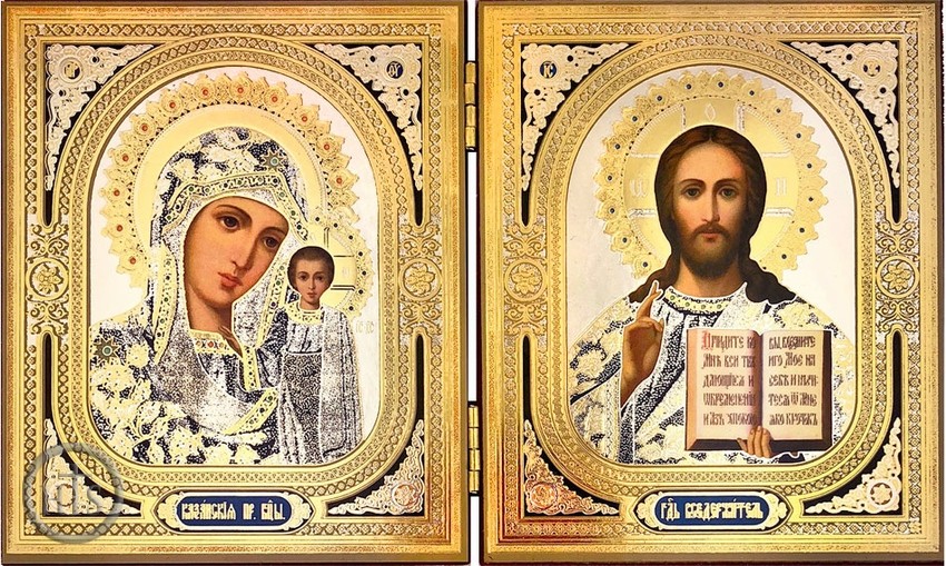 Product Pic - Virgin of Kazan and Christ The Teacher, Orthodox Icon Diptych