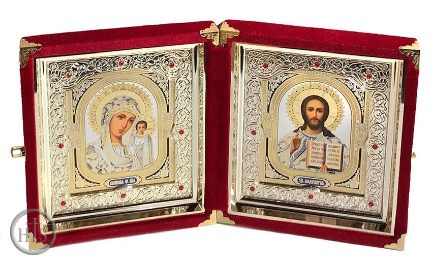 HolyTrinity Pic - Christ the Teacher / Virgin of Kazan,  Icon Diptych in Velvet Case, Large