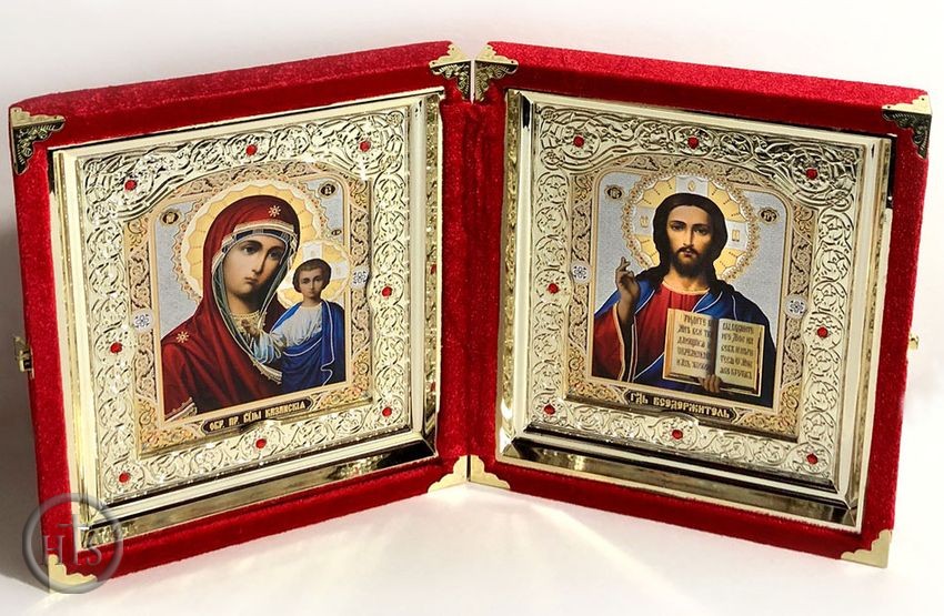 Image - Christ the Teacher / Virgin of Kazan,  Icon Diptych in Velvet Case, Large