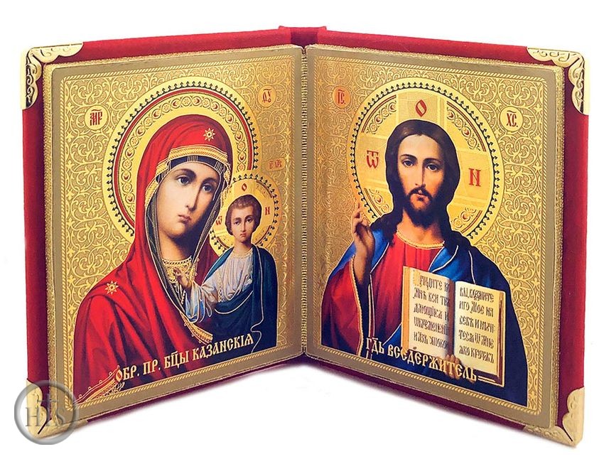 Product Photo - Christ Almighty & Virgin of Kazan Diptych in Leatherette Case