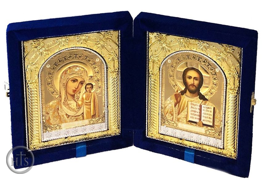 Image - Christ the Teacher / Virgin of Kazan,  Icon Diptych in Velvet Case 