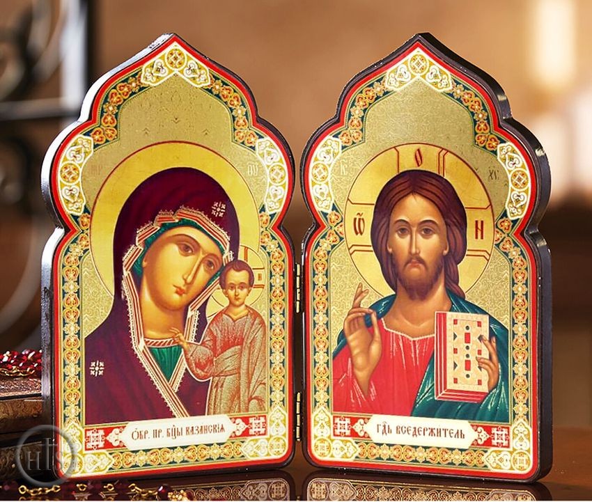 Photo - Christ The Teacher and Virgin of Kazan,  Classic Wooden Diptych