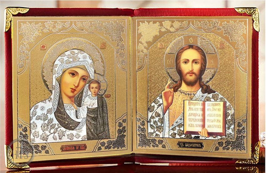 HolyTrinity Pic - Christ Almighty & Virgin of Kazan Diptych in Leatherette Case