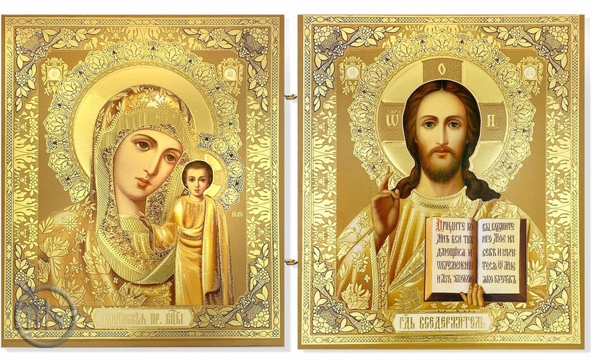 Picture - Christ The Teacher / Virgin of Kazan Silver and Gold Foil Diptych