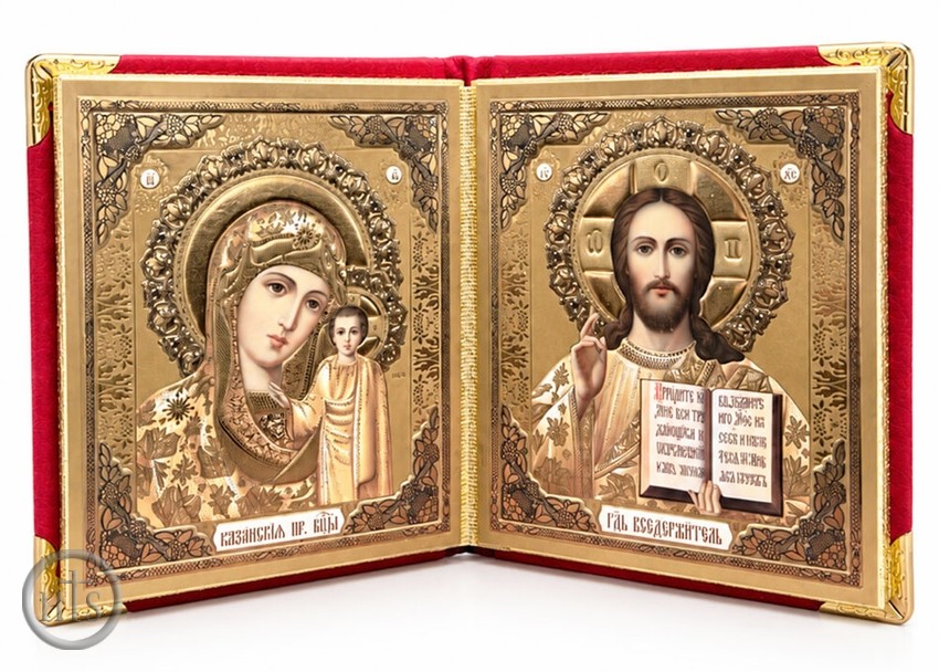Picture - The Christ / Virgin of Kazan, Small Diptych in Leatherette Case