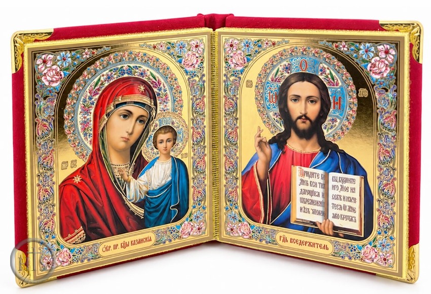 Product Pic - The Christ / Virgin of Kazan, Small Diptych in Leatherette Case