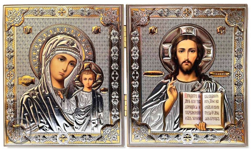 Product Photo - Virgin of Kazan and Christ The Teacher, Orthodox Icon Diptych