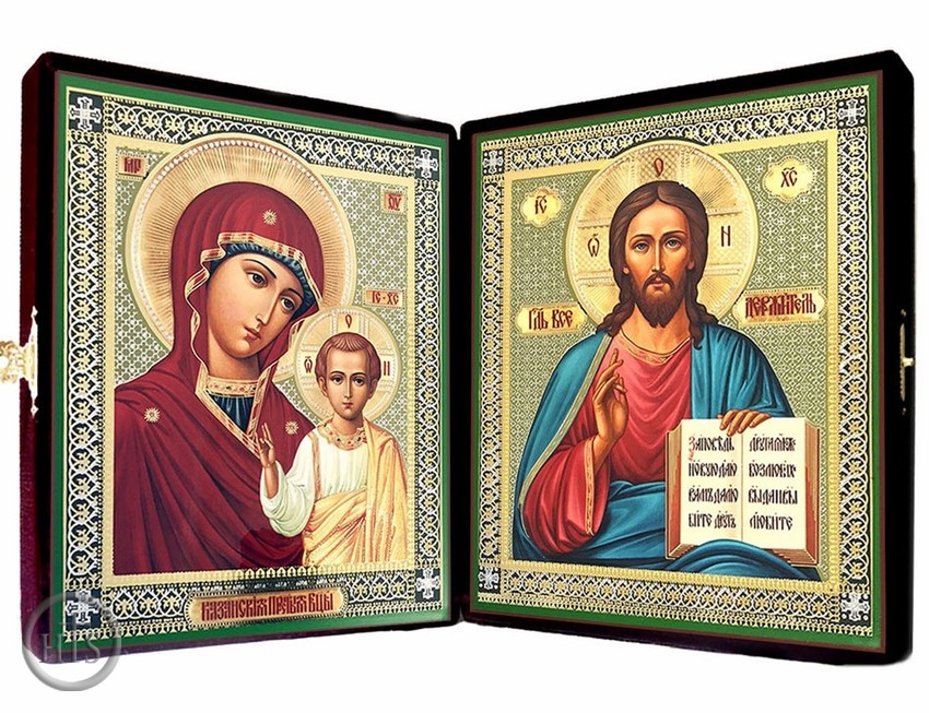 HolyTrinityStore Image - Virgin of Kazan & Christ The Teacher  Diptych in Velvet Case
