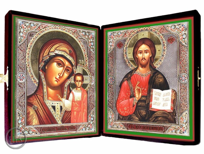 Product Pic - Virgin of Kazan & Christ The Teacher  Diptych in Velvet Case