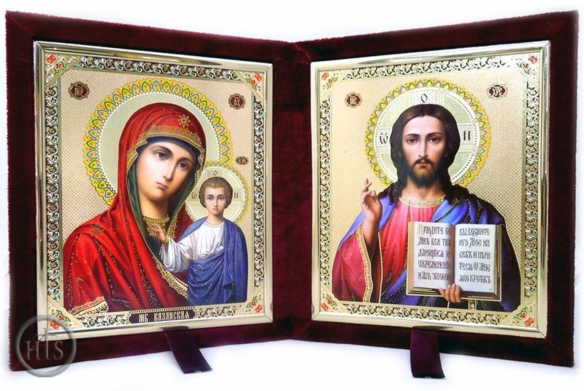 Pic - Virgin of Kazan & Christ The Teacher  Diptych in Velvet Case