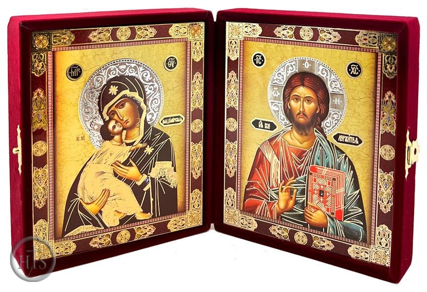 HolyTrinity Pic - Christ the Teacher / Virgin of Vladimir, Diptych in Velvet Case