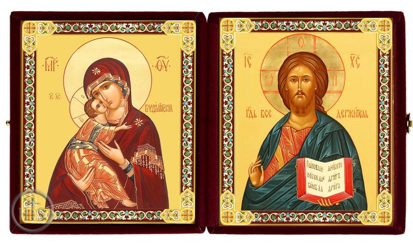 Product Pic - Christ the Teacher / Virgin of Vladimir, Diptych in Velvet Case