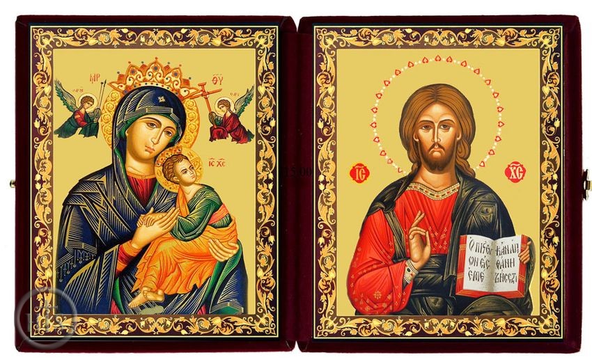 HolyTrinityStore Image - Christ the Teacher / Virgin of Perpetual Help, Diptych in Velvet Case