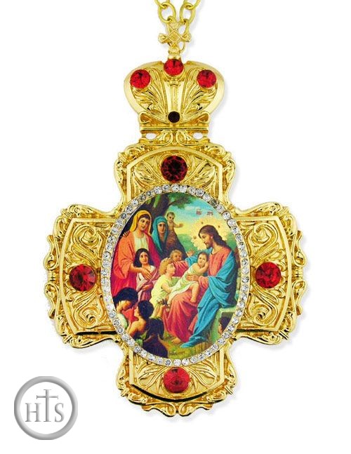 HolyTrinity Pic - Christ With Children,  Framed Cross-Shaped Icon Pendant