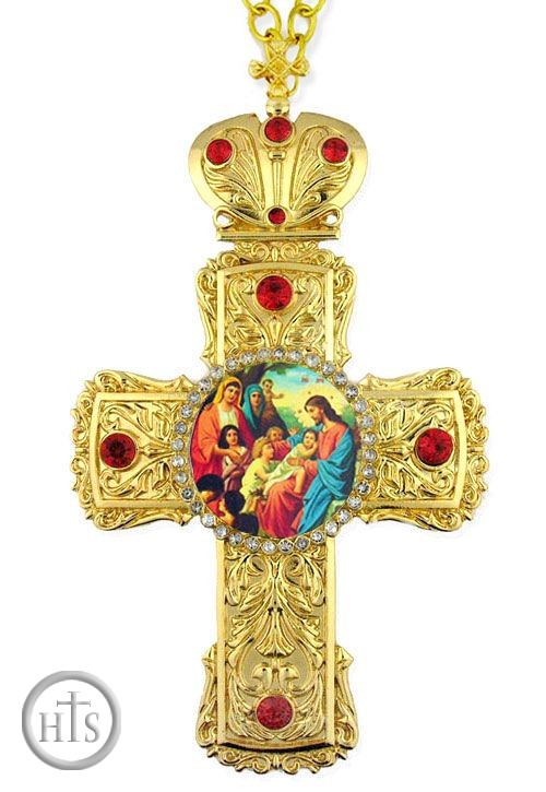 HolyTrinityStore Image - Christ With Children,  Framed Cross-Shaped Icon Pendant