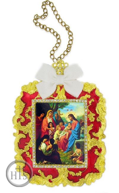 Picture - Christ with Children, Ornament Icon, Red