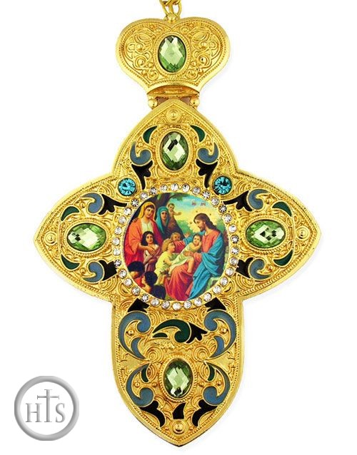 Product Picture - Christ With Children, Faberge Style Framed Cross With Icon