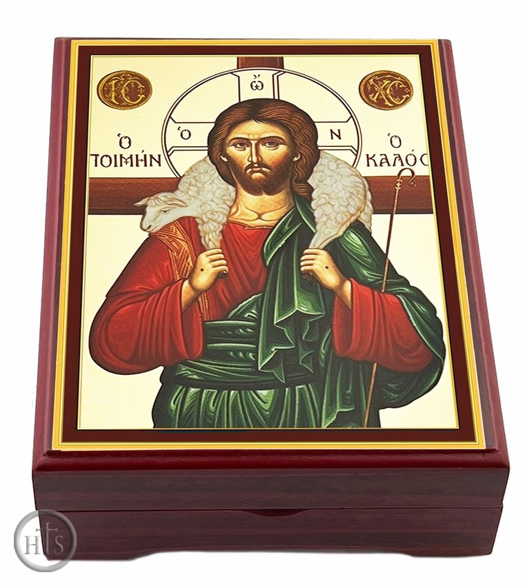 Product Pic - Christ The Good Shepherd, Wooden Icon Keepsake Box