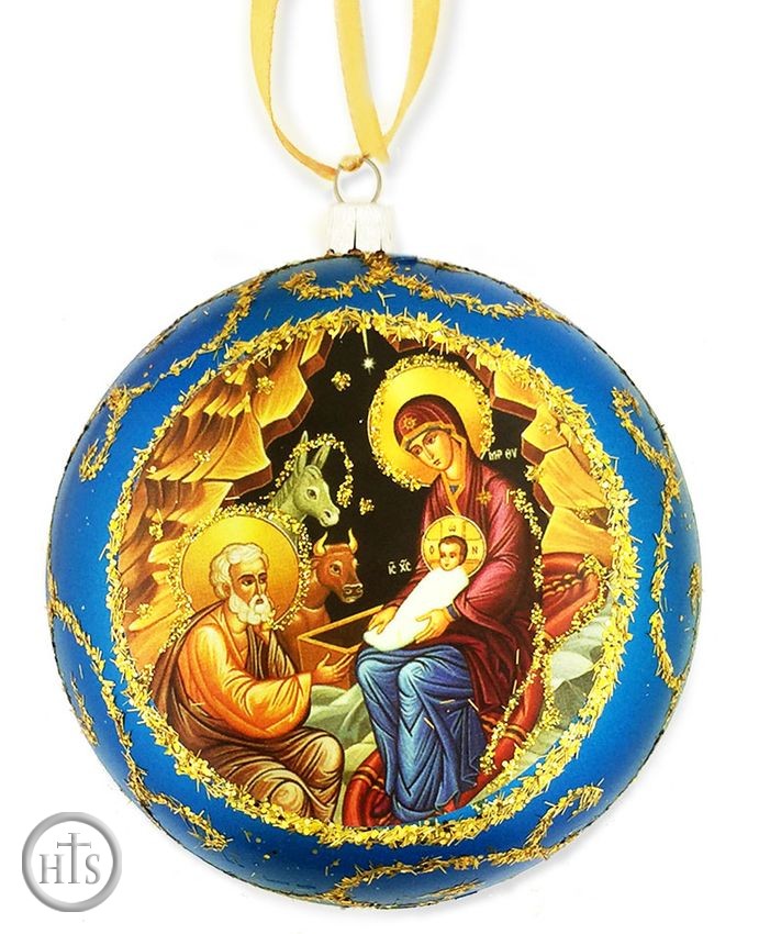 HolyTrinityStore Picture - Nativity of Christ, Not Breakable  Christmas  Ornament, Blue
