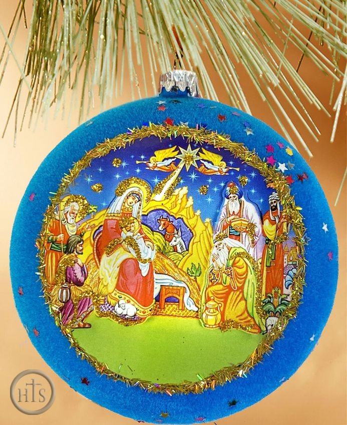 HolyTrinityStore Picture - Nativity, Not Breakable Christmas Ornament, Blue