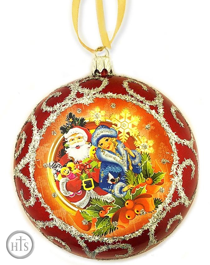 Pic - Santa -  Father Frost and Snow Maiden, Christmas  Ornament, Red