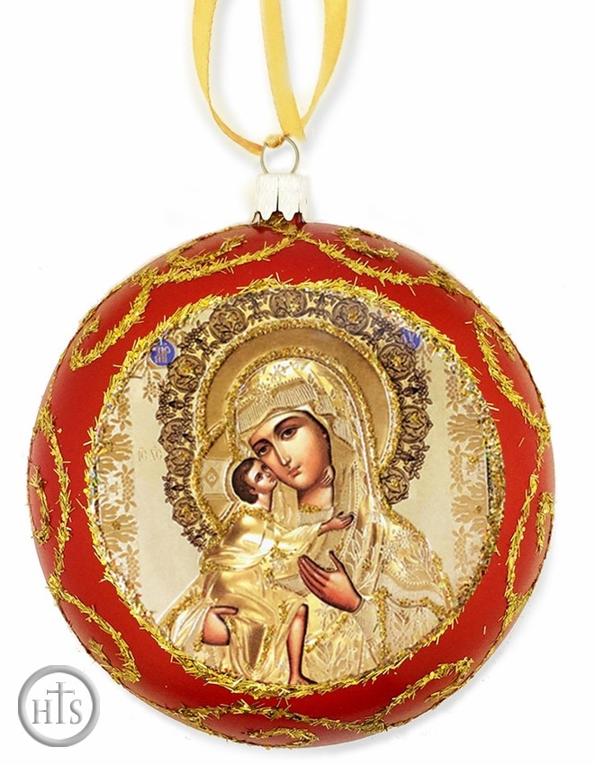 Photo - Virgin Mary Feodorovskaya, Round Christmas Ornament, Red