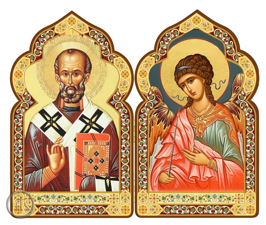 HolyTrinityStore Image - Saint Nicholas / Guardian Angel, Dome Shape Diptych