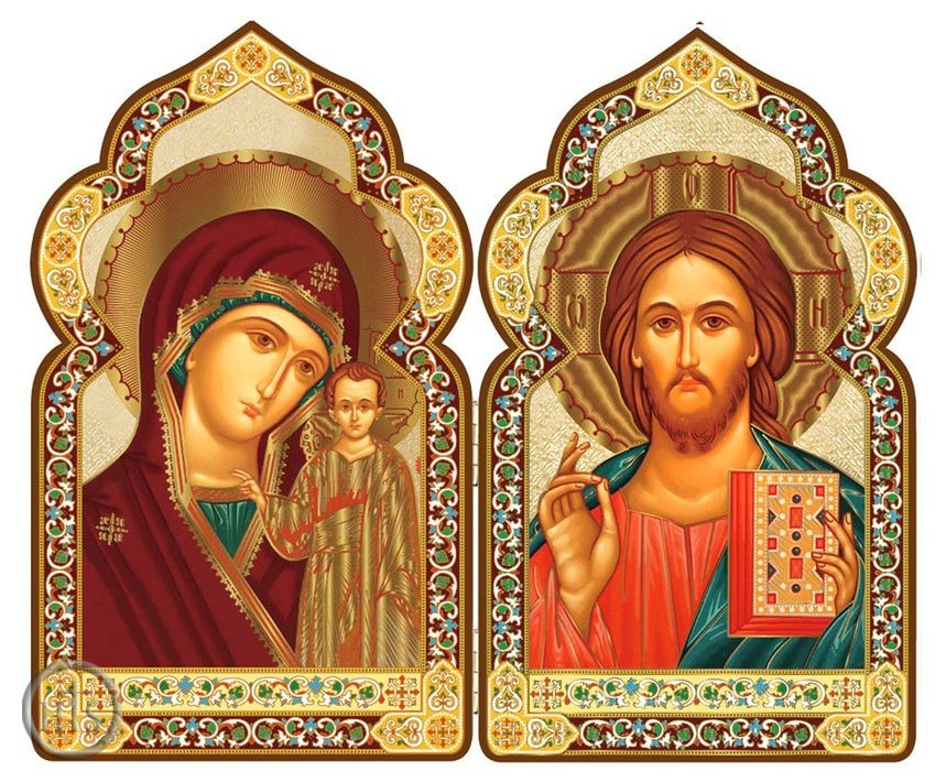 Pic - Virgin of Kazan / Christ The Teacher, Dome Shape Diptych