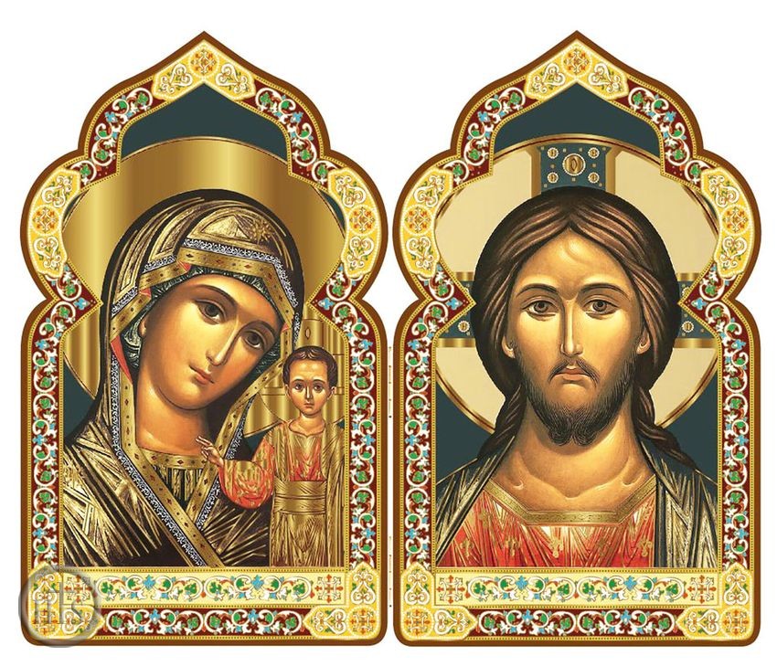 HolyTrinityStore Image - Virgin of Kazan / Christ The Teacher, Dome Shape Diptych