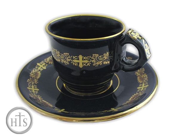 Product Picture - Coffee Cup and Saucer, Hand Made in Greece , 24KT Gold Decorated