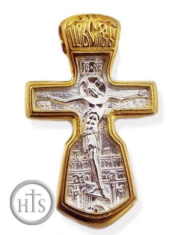 HolyTrinity Pic - The Crucifixion, Sterling Silver, Gold Plated Reversible Orthodox Cross