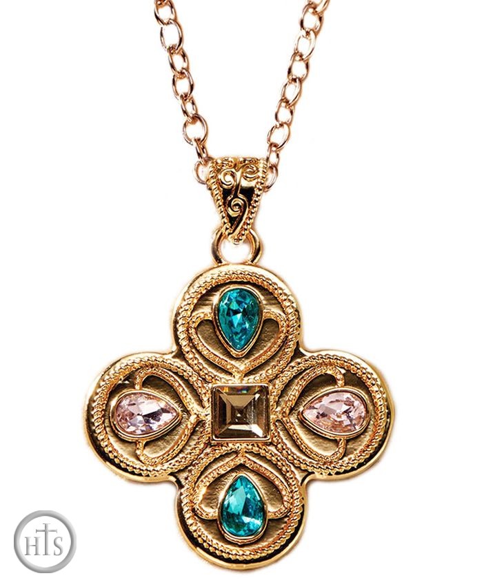HolyTrinityStore Image - Cross Necklace with Faux Crystal Stone. Comes With Pouch