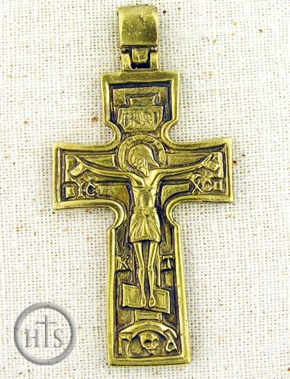 HolyTrinityStore Photo - Reversible Brass (Bronze) Orthodox Cross, Large
