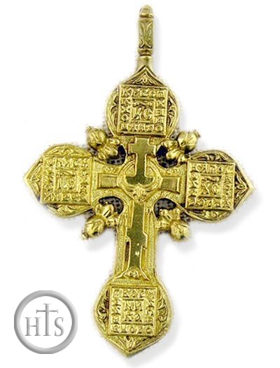 HolyTrinityStore Picture - Reversible Brass (Bronze) Orthodox Cross, Large
