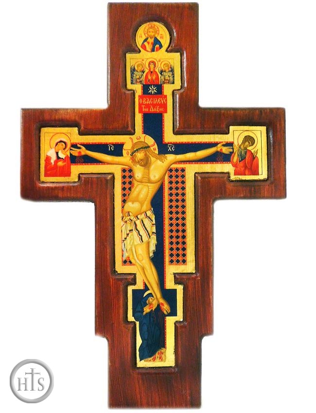 HolyTrinity Pic - Crucifix / Saint Damiano, Serigraph Icons on Wooden Cross