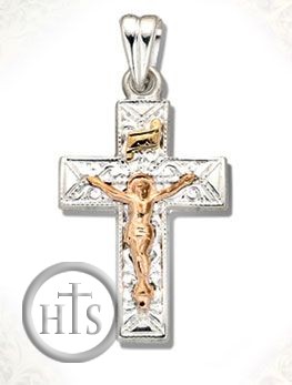 HolyTrinity Pic - Two Tone Sterling Silver Cross with 14kt Gold Crucifix