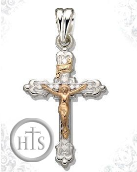 Photo - Two Tone Sterling Silver Cross with 14kt Gold Crucifix