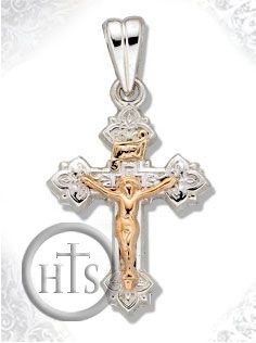 Product Photo - Two Tone Sterling Silver Cross with 14kt Gold Crucifix, Small