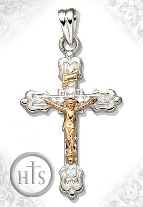 Pic - Two Tone Sterling Silver Cross with 14kt Gold Crucifix
