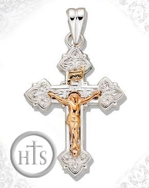 Product Pic - Two Tone Sterling Silver Cross with 14kt Gold Crucifix
