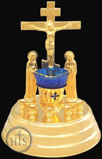 Image - The Crucifixion,  High Quality Gold Plated Oil Lamp with Stand