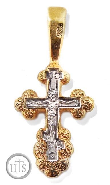 Pic - Reversible Orthodox Mini Cross with  Corpus Crucifix, Sterling Silver, Gold Plated 